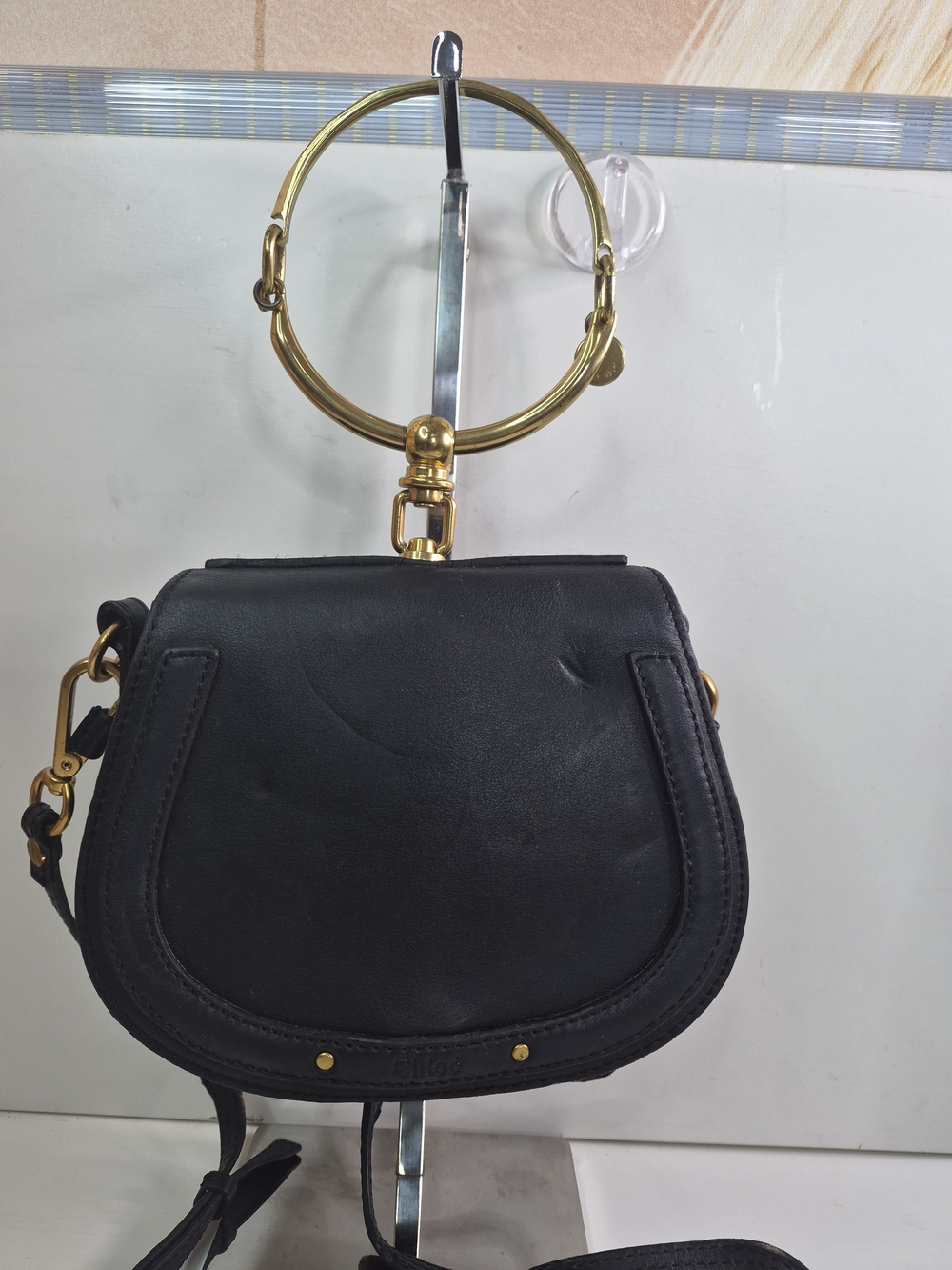 Chloe Black Leather Saddle Crossbody Bag with Gold Hardware
